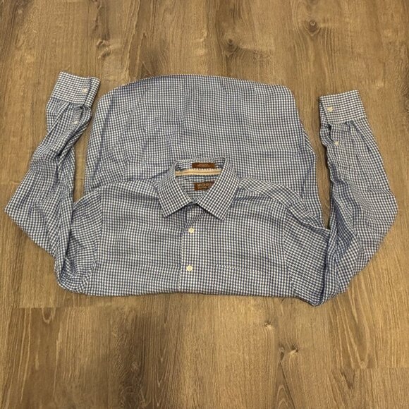 Michael Kors Men's Blue and White Button-down Shirt Large 16 34/35 - Picture 2 of 7